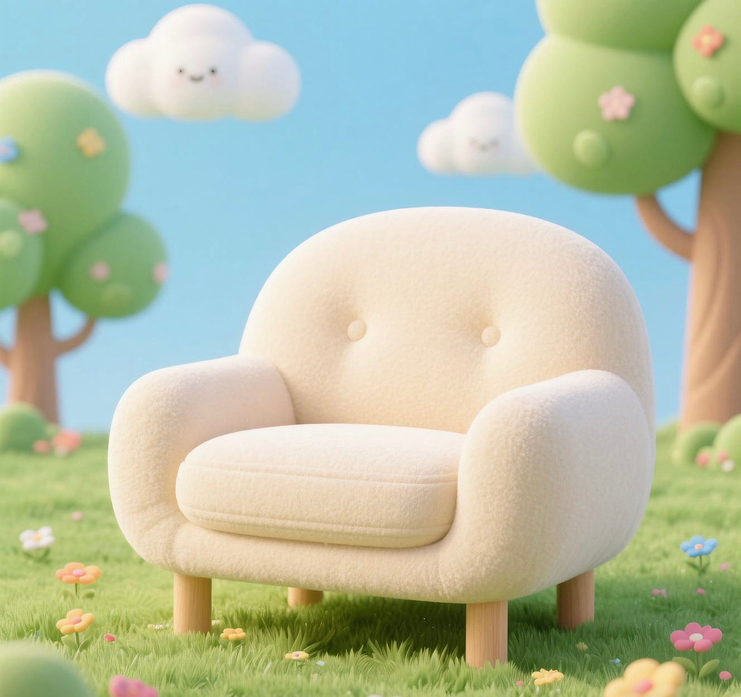 Adorable Tiny Armchair 1:6 scale- Velvety Soft with Chunky Wooden Feet 🧸 (Perfect for Dolls & Dioramas!)