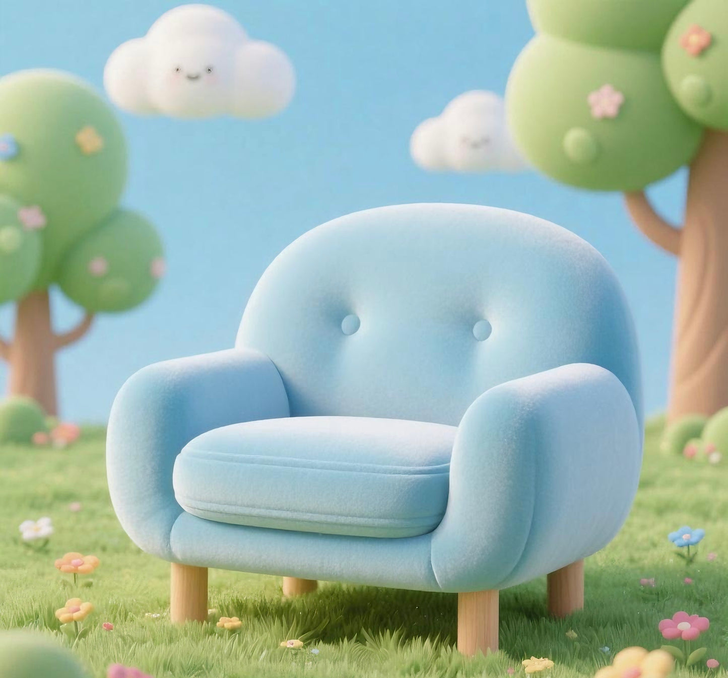 Adorable Tiny Armchair 1:6 scale- Velvety Soft with Chunky Wooden Feet 🧸 (Perfect for Dolls & Dioramas!)