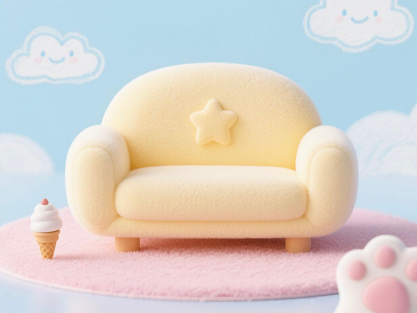 Miniature Sofa Set  1:6 scale| Cloud Star/Bear Ear/Bunny Style | Dollhouse Deco